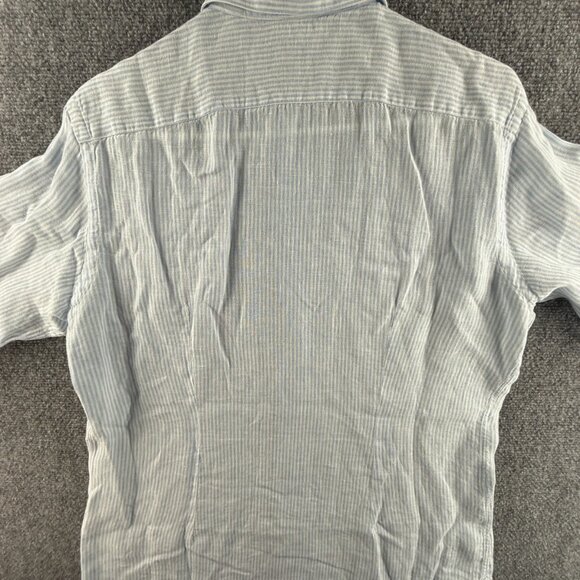Eleventy Button Up Shirt Striped Blue White Long Sleeve Linen Woven Medium Adult - Picture 15 of 15